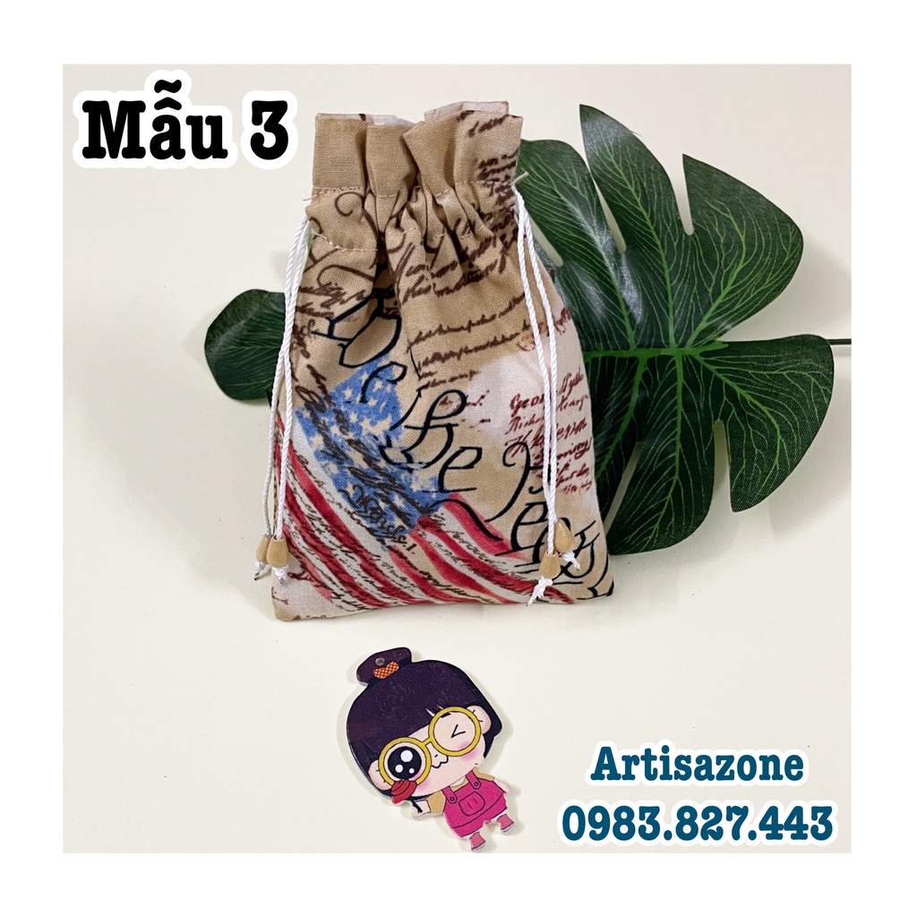 Túi vải dây rút họa tiết mini, kích thước: 10cm x 14cm - 01 chiếc -