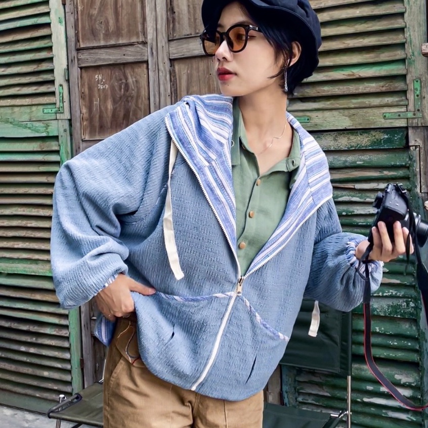 (Đặt may) Áo Khoác Đi Nắng 2 mặt form cánh dơi được thiết kế nón rộng che kín mặt và cổ, tay dài che ngón tay Thích Mặc