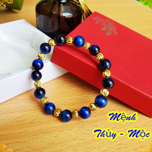 Vòng tay đá mix charm khứa cạnh đẹp đá màu xanh dương hợp nữ mệnh thủy mộc tặng dây kim xâu và hạt dự phòng