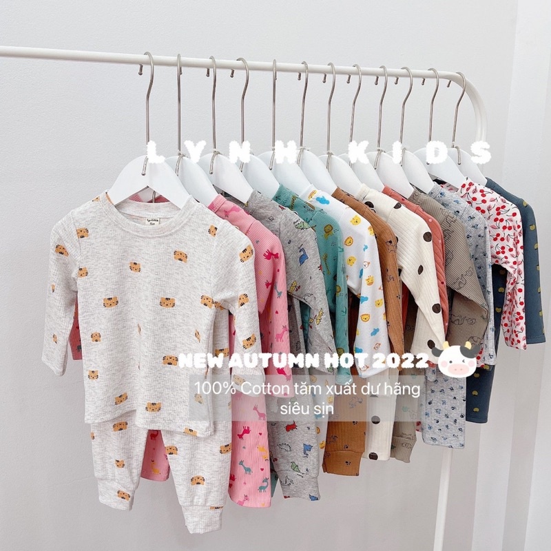 Bộ Áo Dài Tay Cotton Tăm Mềm Mịn Hoạ Tiết Chấm Bi, Cherry, Khủng Long, Sư Tử Cho Bé Gái, Bé Trai - 12 Màu