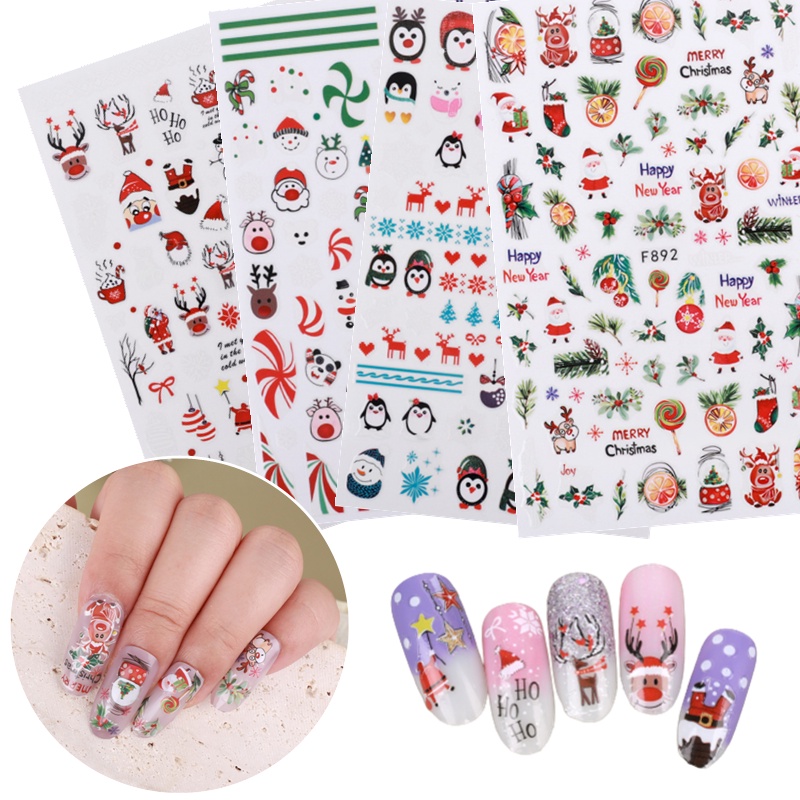 Miếng Dán Móng Tay 3D DIY Họa Tiết Giáng Sinh Dễ Thương