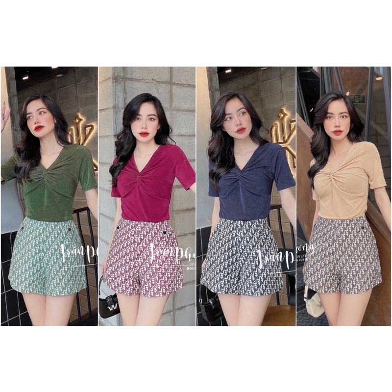 Set Áo Xoắn Ngực + Short Gấm Hoạ Tiết (4 màu)