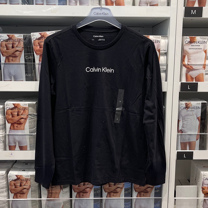 Áo Thun Cotton Calvin Klein Tay Dài Cổ Tròn Màu Trơn Trẻ Trung Cho Nam