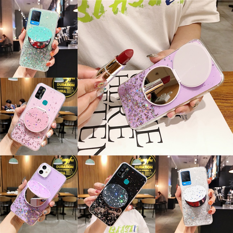 Ốp Điện Thoại Silicon Mềm Phối Kim Tuyến Có Gương Soi Thời Trang Cho Samsung Galaxy S8 S9 S10 Plus Lite S10E