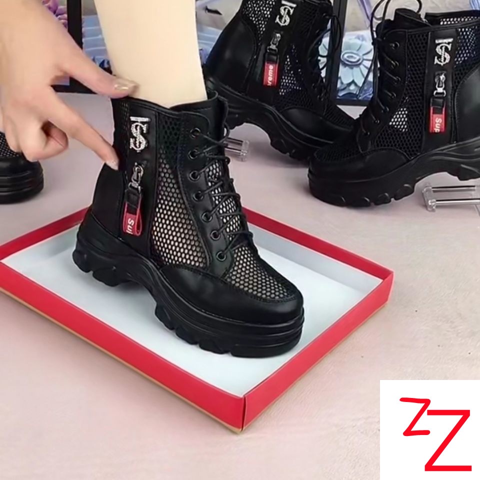 Giày Bốt Martin Phối Lưới Thoáng Khí Đế Dày Tăng Chiều Cao Thời Trang Mùa Hè Cho Nữ Size 33-43 41 42