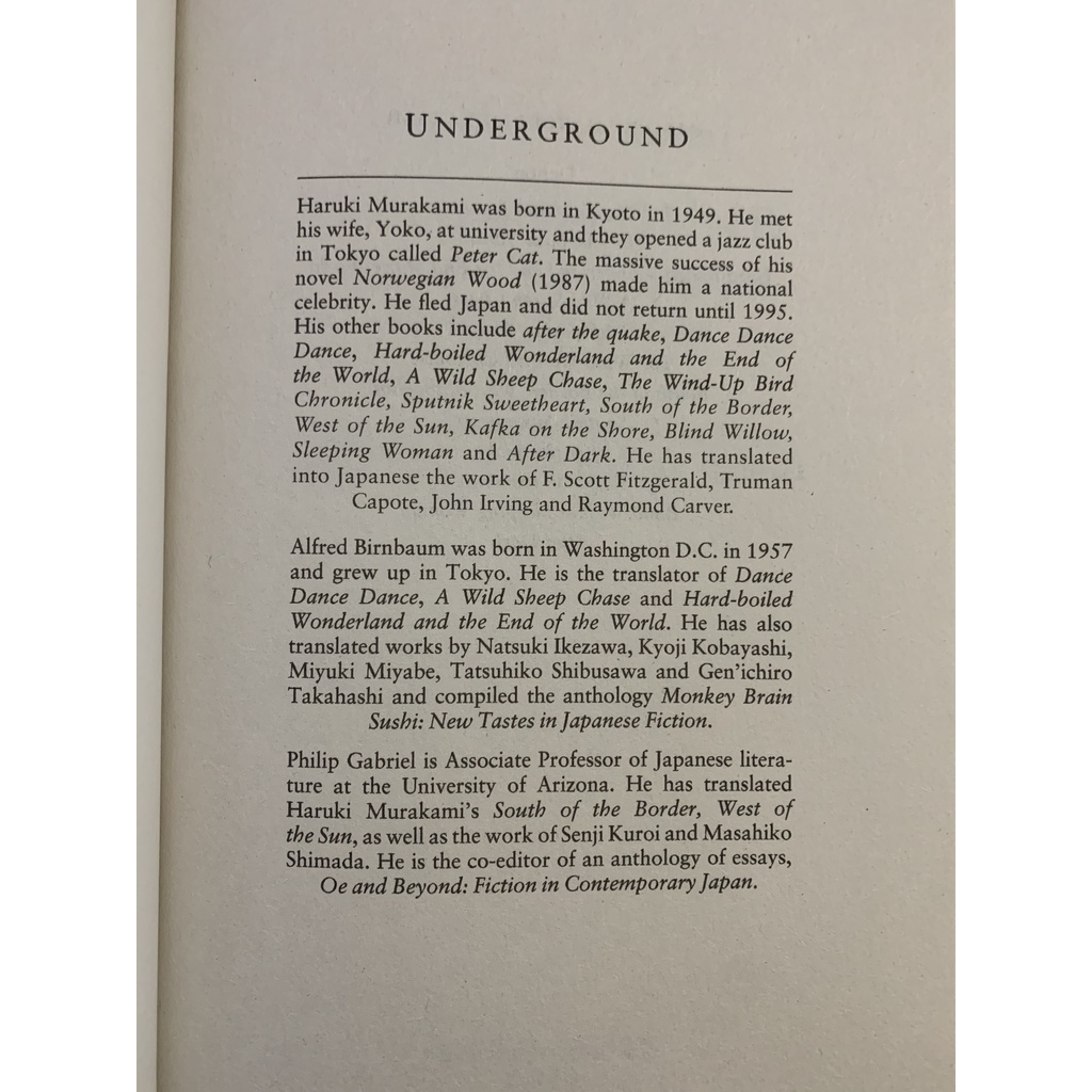 Sách Ngoại Văn - Underground (Haruki Murakami)