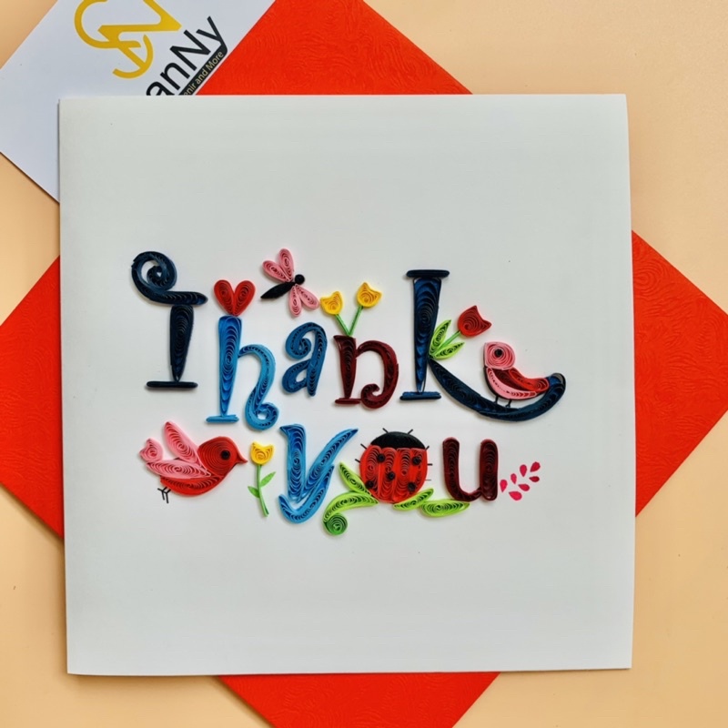 Thiệp Quilling card giấy xoắn handmade Cảm ơn, thank you, best wish 15x15cm