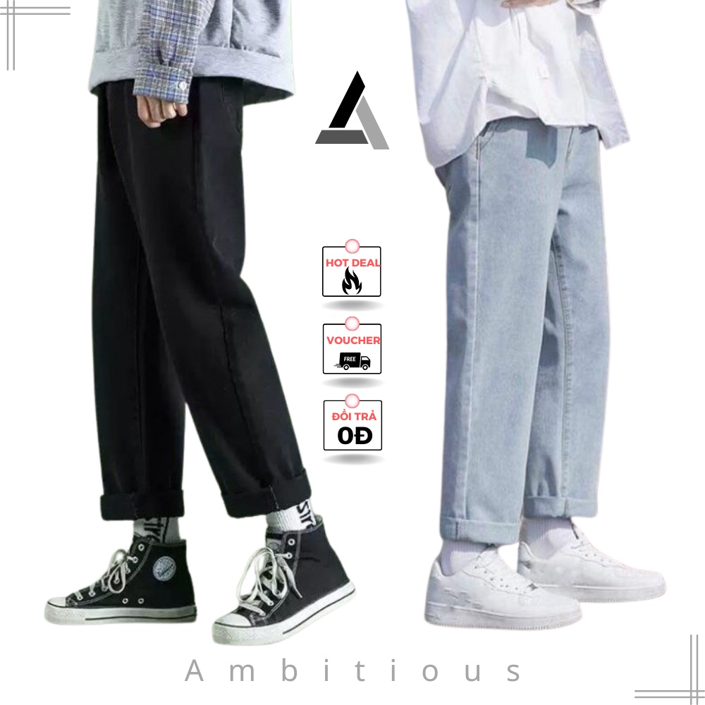 Quần Baggy Nam Quần Jean Nam Dáng Suông Rộng Ống Đứng Thời Trang Unisex 2 Màu Xanh Đen T1 Tại Ambitious Store