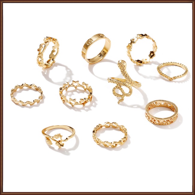 Set 10 Nhẫn Đeo Khớp Ngón Tay Họa Tiết Hình Học / Hình Rắn / Hoa Phong Cách Retro Cho Nam Và Nữ