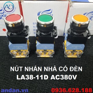 Nút nhấn, nút ấn, nút đề có đèn ac380v phi 22mm la38-11d nhả, la38-11ds giữ