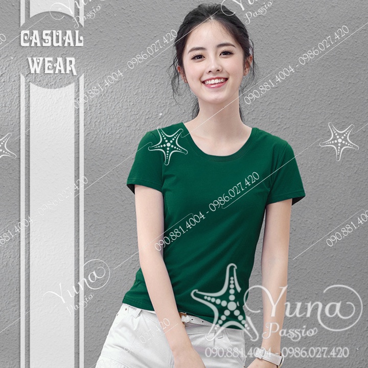 Áo Thun Thái Trơn Cổ Tròn - Áo Phông Thái Màu Xanh Rêu Shop YUNA
