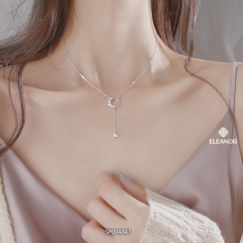 Dây chuyền nữ bạc 925 Eleanor Accessories mặt tròn dáng dài đính đá phụ kiện trang sức 4841