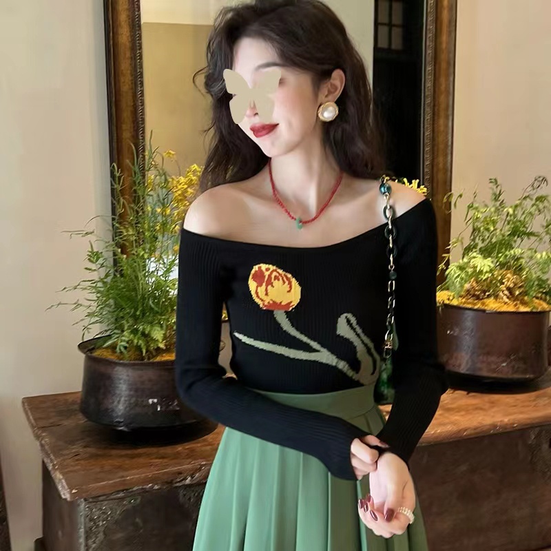 Hàng Mới Về Mới Áo Dệt Kim Trễ Vai Tay Dài Thời Trang Cho Nữ