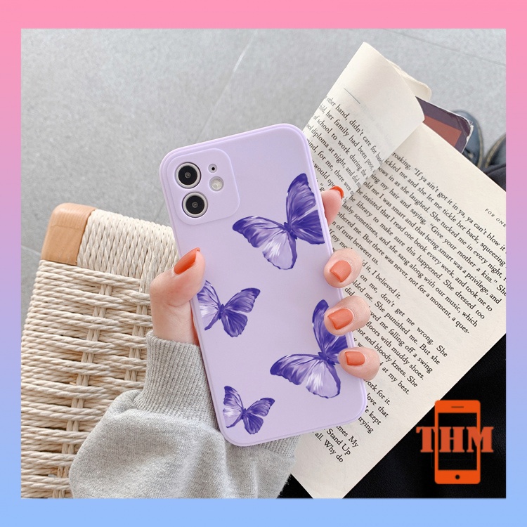 Ốp Điện Thoại Cạnh Vuông Họa Tiết Bướm Tím Cho iphone 6/6plus/6s/6splus/7/7plus/8/8plus/x/xr/xs/11/12/13/pro/max/plus/promax-3069