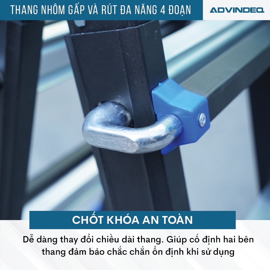 Thang Nhôm Gấp Và Rút Đa Năng 4 Đoạn 4,4m ADVINDEQ AML44, linh hoạt 5 tư thế, khóa sập tự động an toàn, tải trọng 150kg