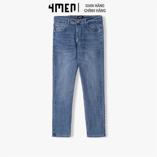 Quần jeans nam xanh trơn 4MEN QJ050 vải mềm, co giãn, năng động trẻ trung
