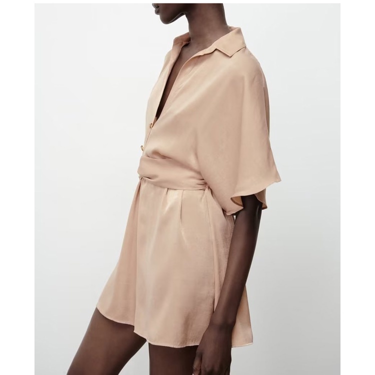 Jumpsuit Zara Vải Lụa Satin Thắt Nút Kiểu Âu Mỹ BN48