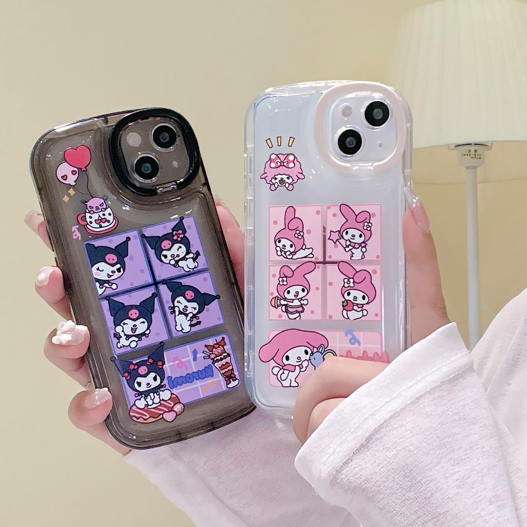 Ốp Điện Thoại Họa Tiết Kuromi melody Kèm Giá Đỡ Cho IPhone 14promax 14 13promax 13 12 11