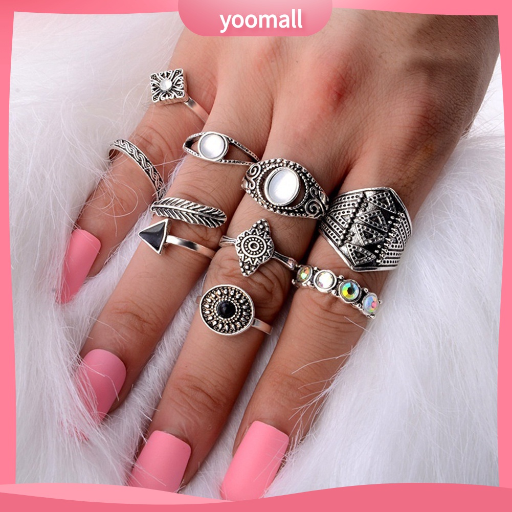 Set 10 Nhẫn Đeo Khớp Ngón Tay Phong Cách Boho Cho Nữ