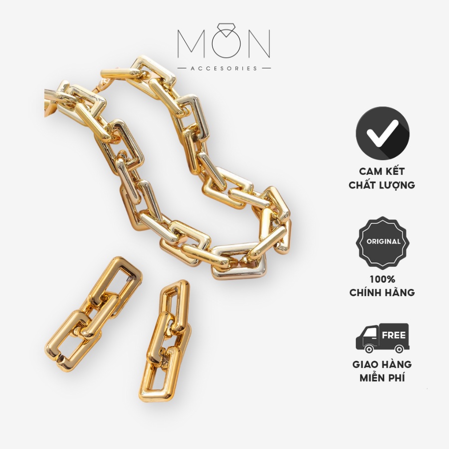 SET CHẤT chocker dây xích dạng to MON.SG khuyên tai mắt xích hàng chuẩn đẹp hầm hố SET 2