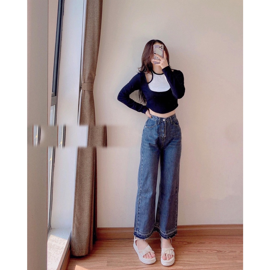 [ORDM3595.3596] QUẦN JEANS NỮ ỐNG RỘNG LAI TUA MÀU GẤU XANH NHẠT XANH ĐẬM CỰC HOT HIT THỜI TRANG HADI.VN