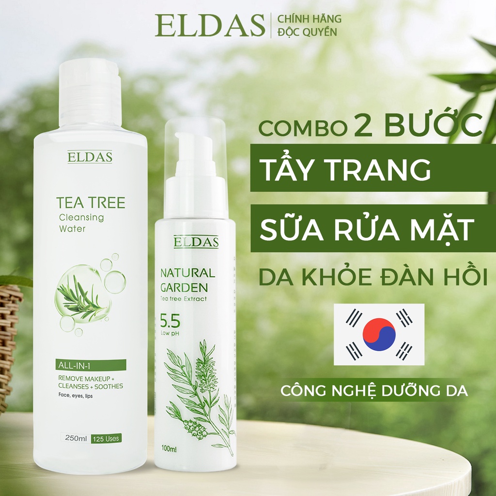 Combo Nước Tẩy Trang Eldas Và Sữa Rửa Mặt Dành Cho Da Nhạy Cảm, Làm Sạch Dịu Nhẹ, Giảm Thâm Mụn 250ml/chai & 100ml/chai