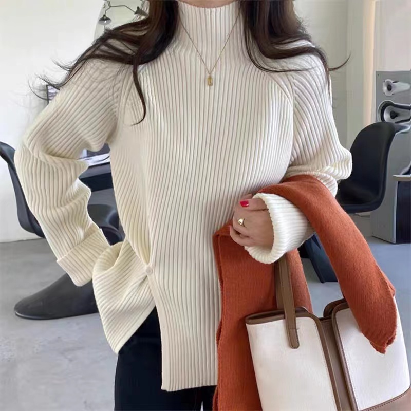 Áo sweater SUXI dệt kim cổ lọ tay dài màu sắc thanh lịch