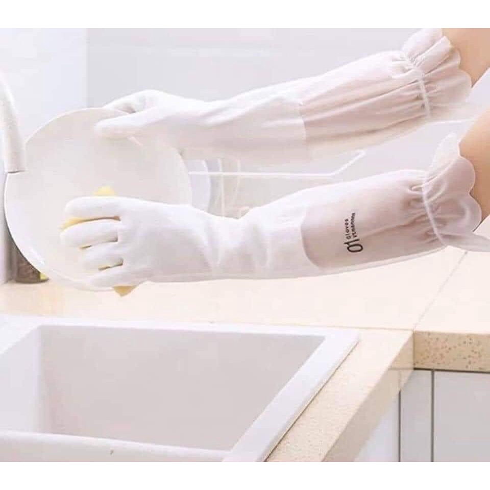 Găng tay cao su rửa chén bát siêu dai dài tay, găng tay cao su cổ cao cổ ngắn có chun chống tụt