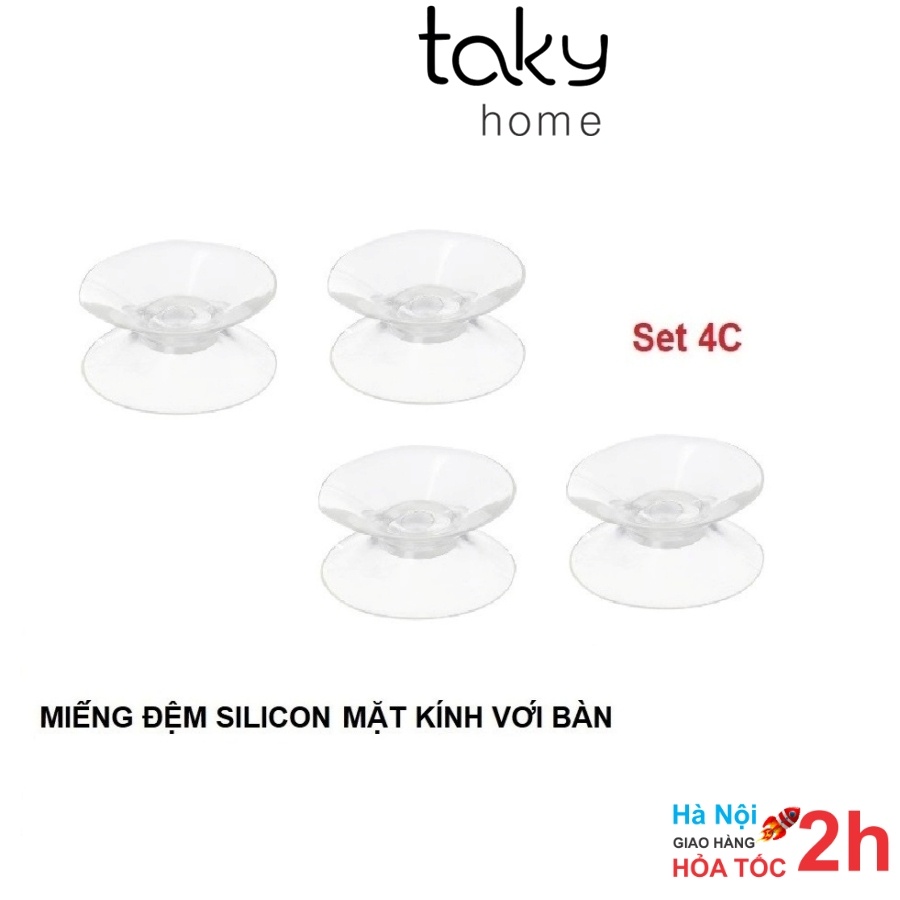 4 Đệm Hít Silicon Giữa Kính Và Mặt Bàn, Miếng Đệm Kê Kính Mặt Bàn, Chống Xê Dịch Và Trơn Trượt Mặt Kính - TakyHome 5507