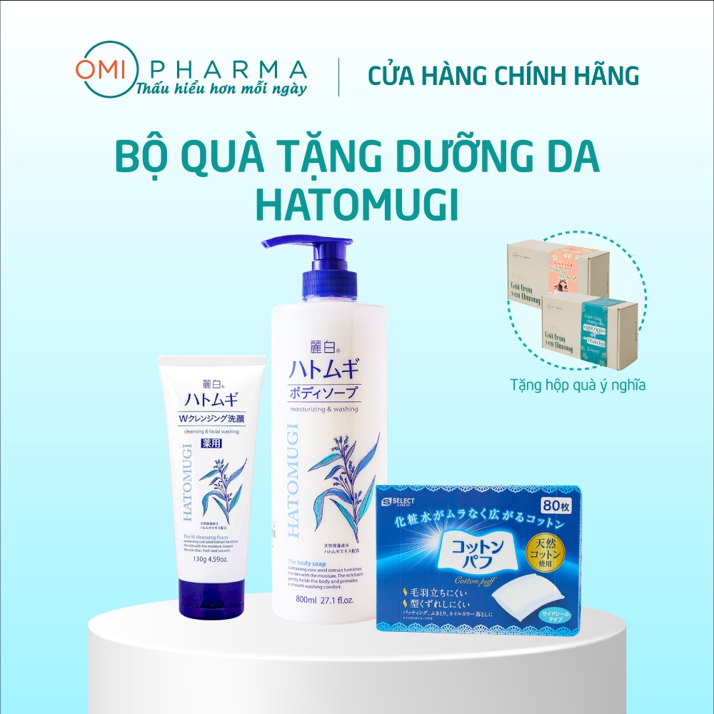 [Kèm Hộp Quà] Combo Sữa Tắm Dưỡng Ẩm 800ml và Sữa Rửa Mặt Tẩy Trang 130g Hatomugi Nhật Bản
