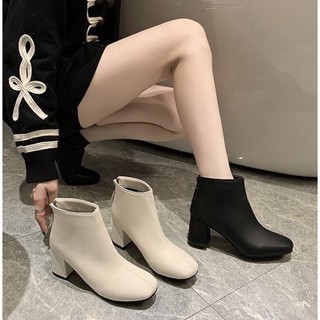 Giày bốt trơn nữ basic cổ lửng đế 5cm khoá sau chất da mềm cao cấp