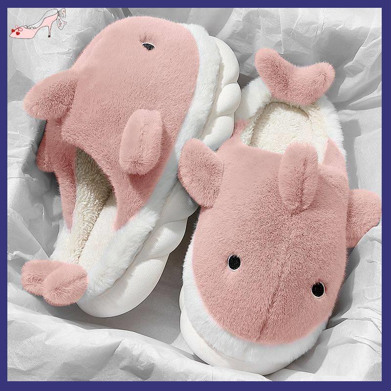 Dép đi trong nhà mùa đông  dép lông Dép Bông Đi Trong Nhà Đế Dày Chống Trượt Hình Cá Mập Dễ Thương