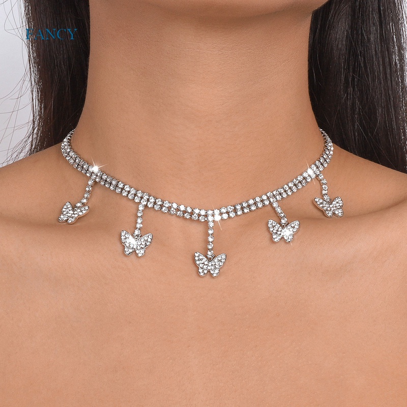 Vòng Cổ Choker Màu Vàng Mặt Hình Bướm Rỗng Đính Đá Pha Lê Sang Trọng Phong Cách Punk Cho Nữ
