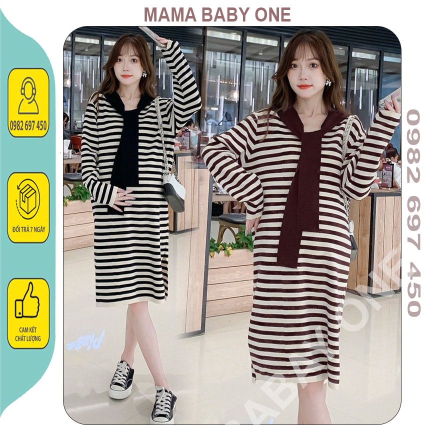 VÁY BẦU KẺ NGANG - ĐẦM BẦU THIẾT CÔNG SỞ KẾ DÁNG XUÔNG KÈM KHĂN THỜI TRANG THU ĐÔNG..