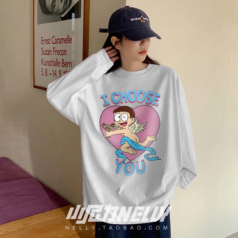 Áo thun dài tay NELLY cotton 100% dáng unisex form rộng I choose you