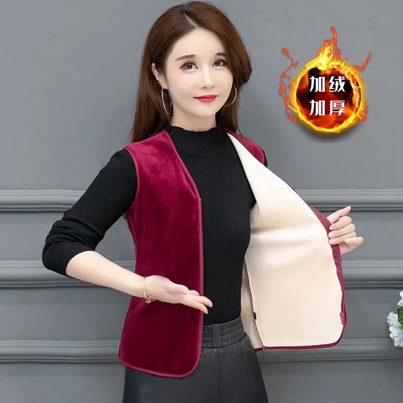 Áo Khoác Lông Cừu Dày Dặn Không Tay Chống Lạnh Thời Trang Thu Đông Dành Cho Phụ Nữ Độ Tuổi Trung Niên