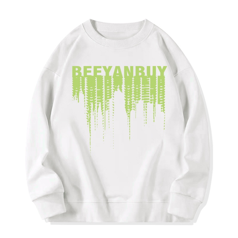 FOCUS Áo Nỉ nữ retro ulzzang BEEYANBUY trắng áo dài tay oversize unisex 100%cotton