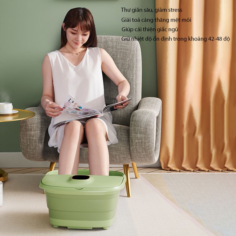 Bồn ngâm chân massage gấp gọn cao cấp tặng kèm thảo dược ngâm chân, chậu ngâm chân máy massage chân, bảo hành 2 năm