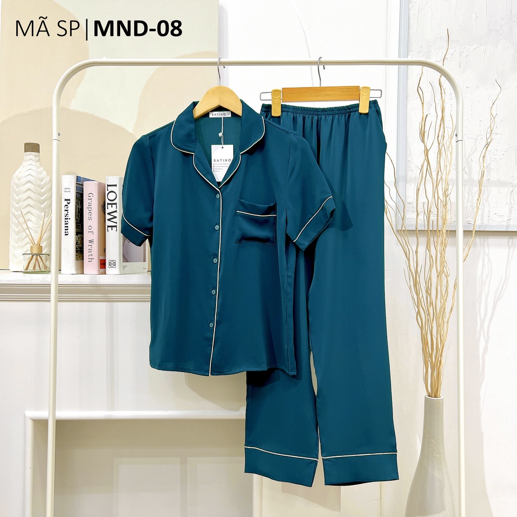 Đồ bộ mặc nhà, đồ Pijama Lụa Mango TNQD Satino - Mallard Green & Dark Blue & Black
