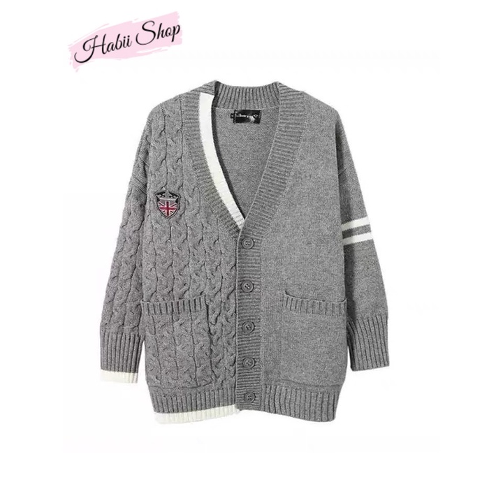 Áo khoác len cardigan nữ vặn thừng xám England - HABII AL04