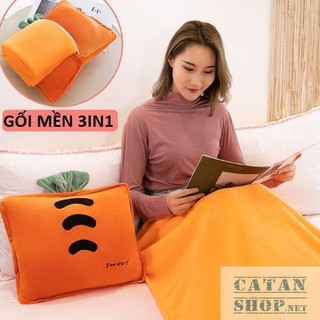 Gối mền 2in1  TRÁI CÂY VUÔNG siêu cute, nỉ nhung siêu mịn, bộ chăn gối văn phòng GM73