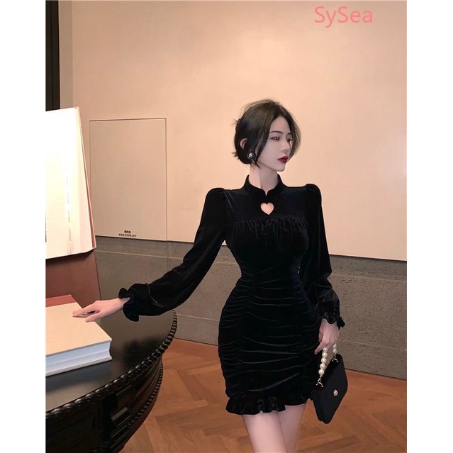 Đầm Dáng Ôm Xếp Ly Họa Tiết Trái Tim Thời Trang Mùa Thu Cho Nữ