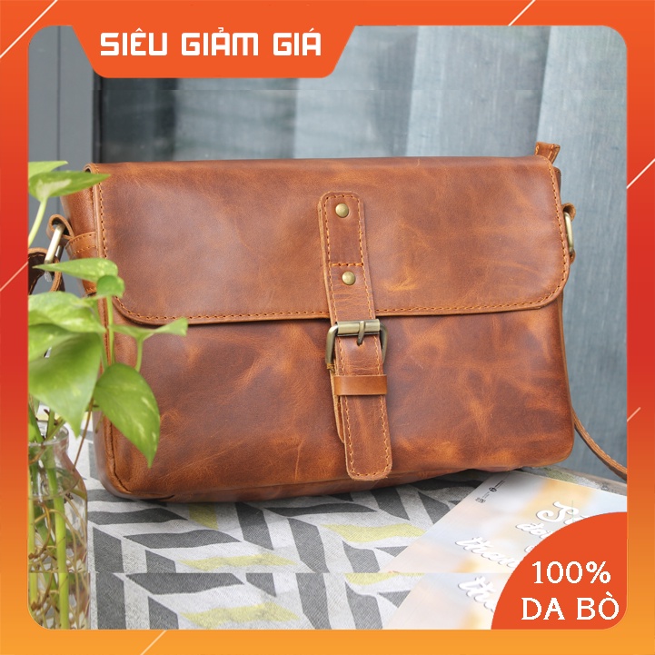 Túi đeo chéo Da bò sáp ngựa điên BF108 Da bò thật thời trang nam