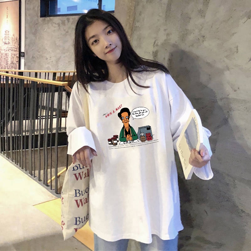 Áo Thun Cotton Tay Dài Dáng Suông Dễ Phối Đồ Thời Trang Phong Cách Hàn Quốc Cho Nữ