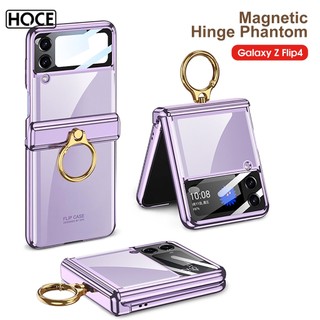 Bao Da Điện Thoại Nắp Lật Trong Suốt Có Vòng Đỡ Nam Châm Sang Trọng Cho samsung galaxy z flip 4 5g zflip5 4 Ốp