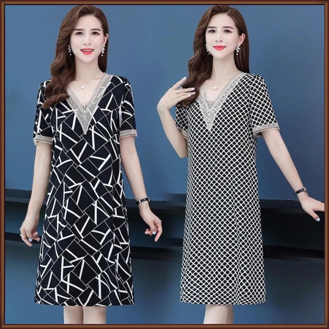 Đầm Midi Tay Ngắn Cổ Chữ V Dáng Rộng In Họa Tiết Độc Đáo Thời Trang Xinh Xắn Cho Nữ