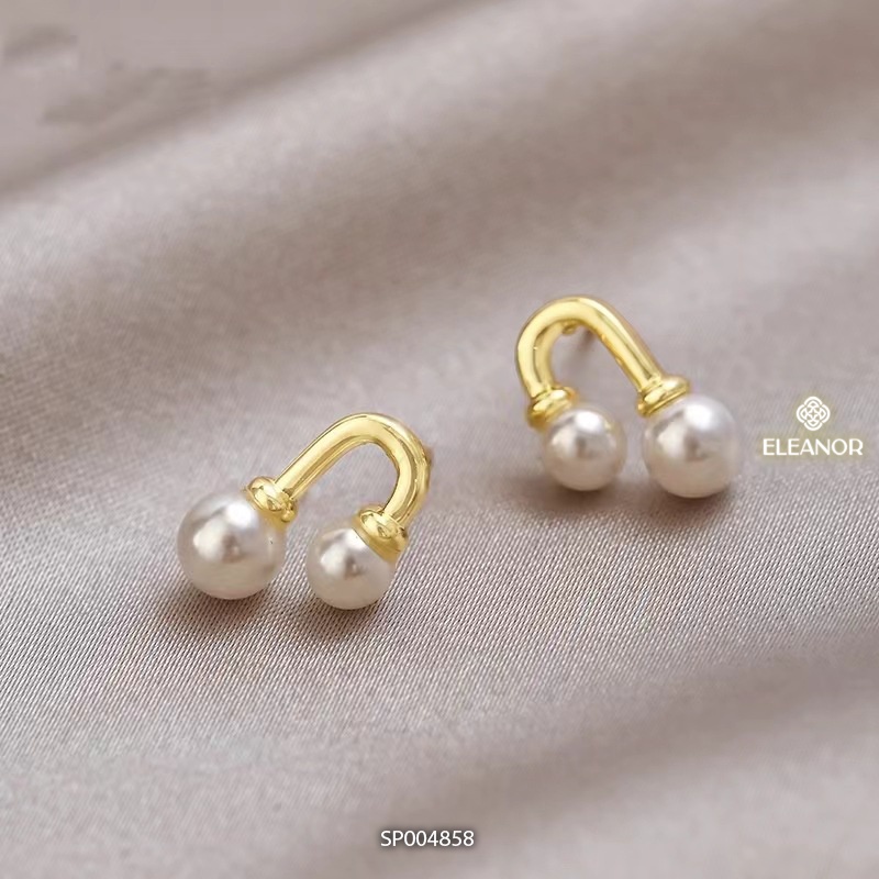 Bông tai nữ ngọc trai nhân tạo Eleanor Accessories viền cong phụ kiện trang sức nhỏ xinh tinh tế