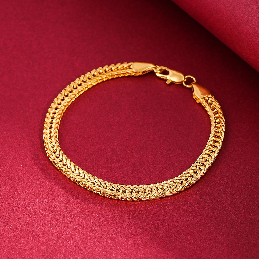 Vòng tay vàng 18K khắc tinh tế Vòng tay nam nữ 6MM