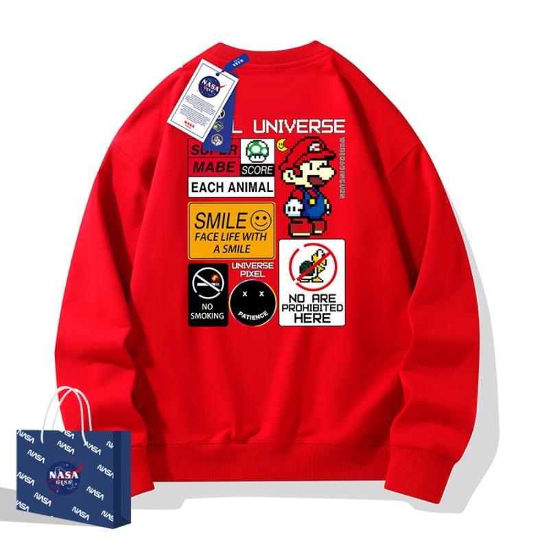 Áo Sweater In Hình NASA Mario Chất Nỉ Da Cá Mỏng , Sweatshirt Unisex Form Rộng