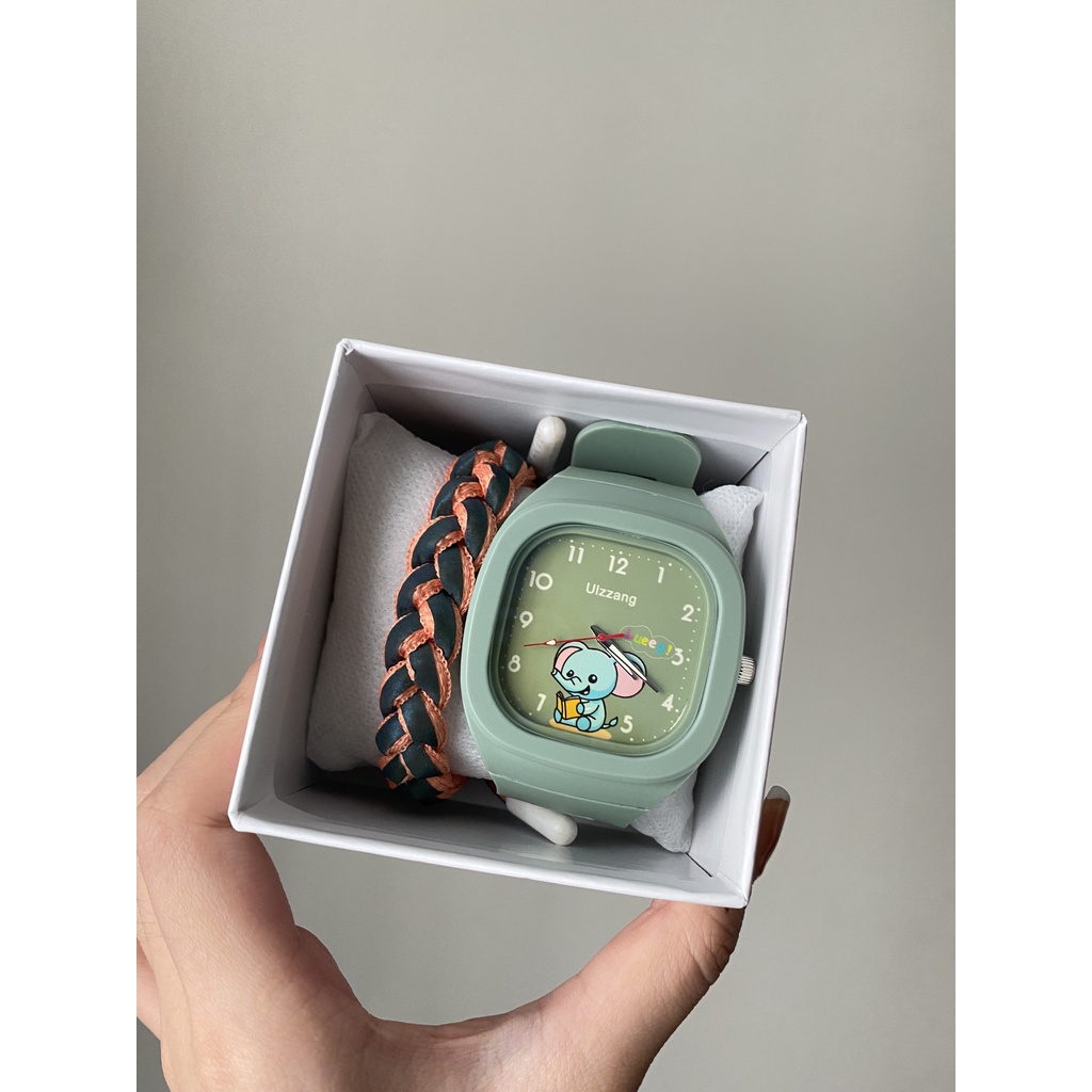Đồng hồ U-SHOCK ULLZANG cho bé mặt vuông dây silicon tặng kèm vòng phản quang họa tiết dễ thương JOLIVO